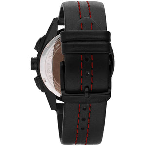 Black stainless steel buckle clasp on the black leather strap of the Maserati R8871612023