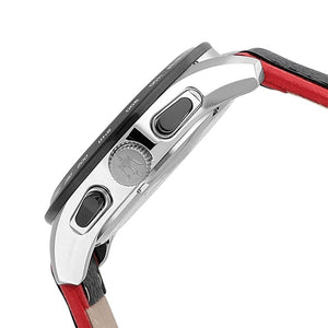 Side profile view of the 12.4mm thick stainless steel case of the Maserati Traguardo