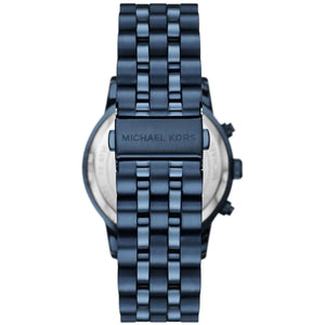 Engraved navy blue stainless steel case back of the Michael Kors MK9088 watch