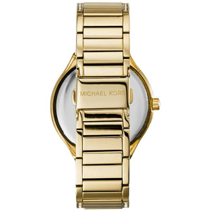 Original gold-tone case back of Michael Kors MK3312 with model number engraving