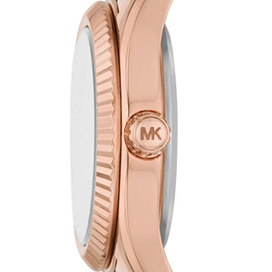 Side profile view showing the slim 7mm rose gold-tone case thickness of the Michael Kors MK4739