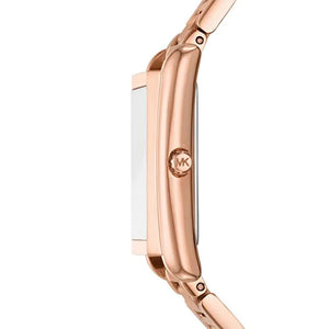 Side profile of Michael Kors MK4905 showing the slim rectangular rose gold case
