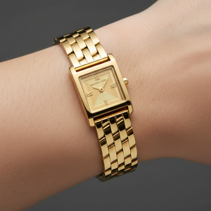 Close-up of Michael Kors MK4931 textured gold sunray dial and polished indices