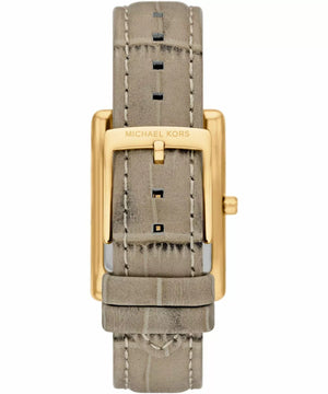 Detailed view of the premium grey croc-embossed genuine leather strap for MK4964
