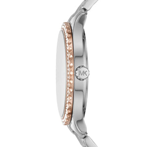 Side view of Michael Kors MK6849 showing coin-edge bezel detail and crown