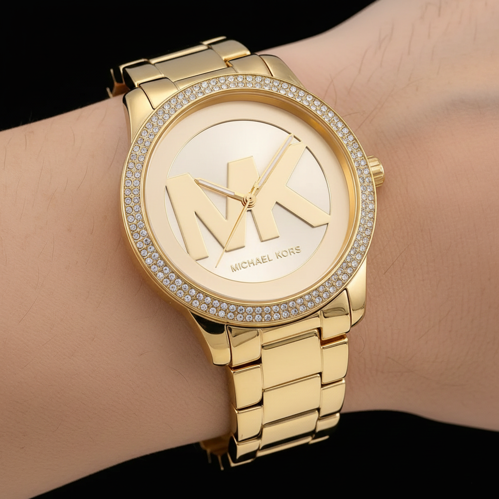 تفاصيل مينا ساعة Michael Kors MK6879 اللوجو الكبير والإطار المرصع بالكريستال