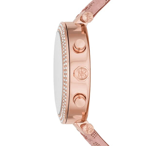 Side view of Michael Kors MK6935 showing rose gold case and crystal setting