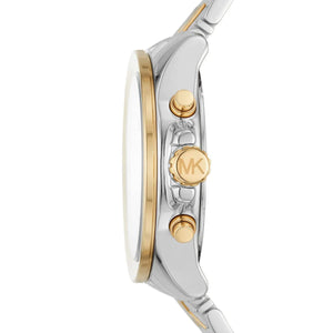 Side view of Michael Kors MK6953 showing chronograph pushers and silver case