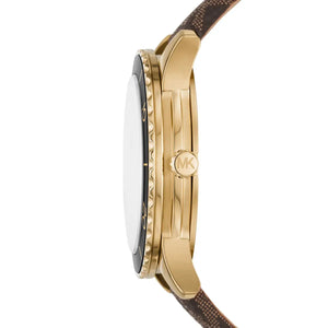 Side view of Michael Kors MK6979 showing gold case and black bezel insert