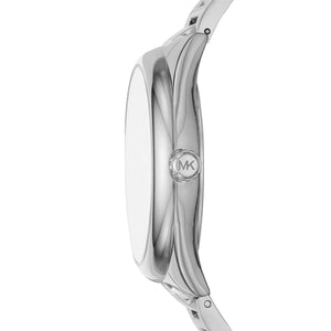 Side view of Michael Kors MK7311 showing polished silver bezel and case thickness