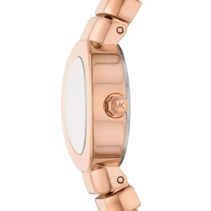 Side view of Michael Kors MK7528 showing petite rose gold case and crown