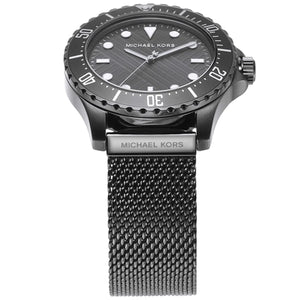 Side view of Michael Kors MK9093 showing gunmetal case and crown guard
