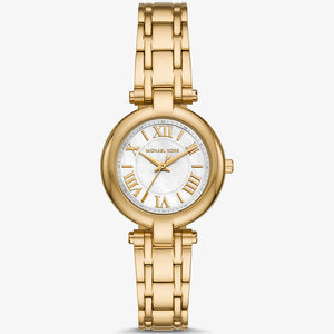 Michael Kors Lennox MK01083 women's quartz battery watch with white mother of pearl dial, gold-tone Roman numerals, gold stainless steel bracelet main view