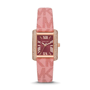 Michael Kors Emery MK2966 women watch with rose gold rectangular case and burgundy dial