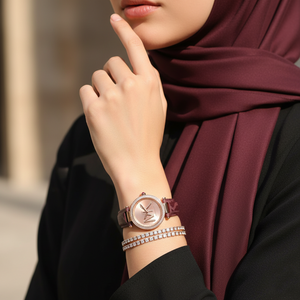 ساعة-mk2974-lifestyle-hijab-burgundy-leather-strap-luxury-hub-egypt