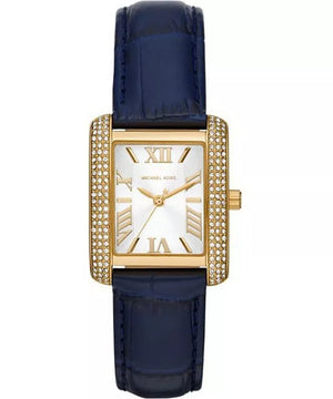 Michael Kors Emery MK2982 women watch with gold rectangular case and navy blue leather strap