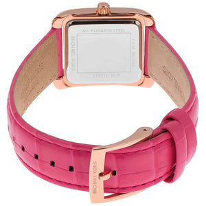 Inside view of the secure rose gold buckle clasp on the Michael Kors women's watch