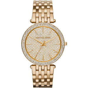 Michael Kors Darci MK3438 women's watch with full pavé crystal dial, gold-tone case, gold stainless steel bracelet main view