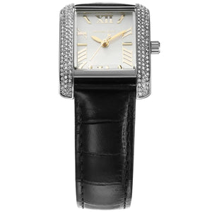Side profile view of the slim 8mm silver-tone case of the Michael Kors Emery watch