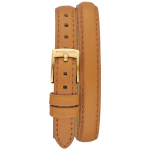 Photo of the gold-tone stainless steel buckle on the Michael Kors MK4721 brown leather strap