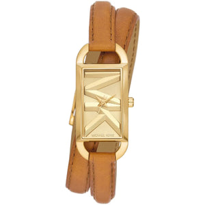 Authentic real-life photo of Michael Kors MK4721 showing actual brown double wrap strap and gold MK dial