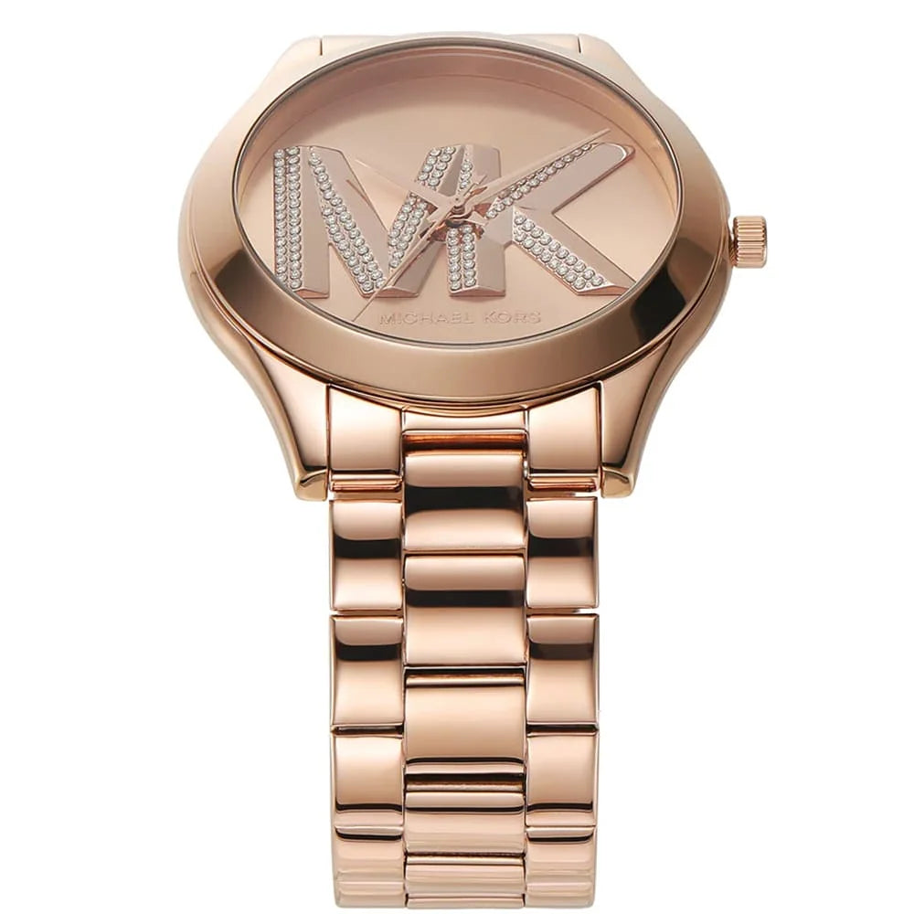 Michael Kors MK4733 Women’s Rose Gold Dial Stainless Steel Crystal Logo Watch - Luxury Hub Store