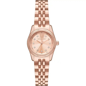 Michael Kors Lexington Mini MK4739 women's watch featuring 26mm full rose gold-tone case, dial, and fluted bezel