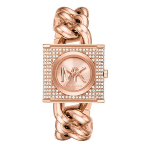 Michael Kors Camille MK4827 women's watch with full pavé crystal dial, rose gold-tone square case, rose gold stainless steel chain-link bracelet main view