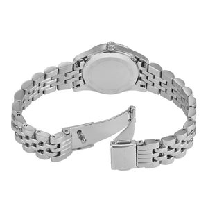 Photo of the silver-tone stainless steel deployment buckle on the Michael Kors MK4843