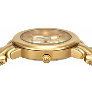 Detailed angled view focusing on the polished gold-tone puffy chain-link bracelet