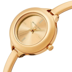 Gold watch with a white background