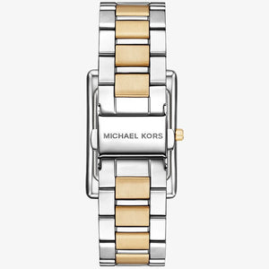 Inside view of the secure folding clasp on the Michael Kors Emery women's watch