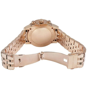 Rose gold-tone deployment clasp on Michael Kors Ritz MK6077 metal bracelet watch water resistant 50m