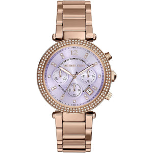 Michael Kors Parker MK6169 women's chronograph watch - purple dial rose gold steel strap