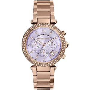 Michael Kors Parker MK6169 women's chronograph watch - purple dial rose gold steel strap