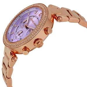 Michael Kors Parker MK6169 women's chronograph watch - purple dial rose gold steel strap