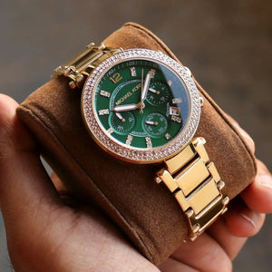 Michael Kors MK6263 Parker Women’s Green Dial Gold Chronograph Watch - Luxury Hub Store