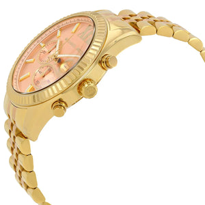 Side profile of Michael Kors Lexington MK6473 women's quartz battery watch showing 11mm thickness and gold finish