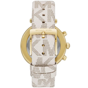 Photo of the gold-tone stainless steel buckle on the Michael Kors MK6916 leather strap