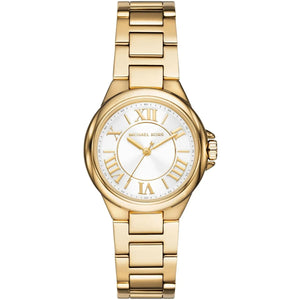 Michael Kors Camille MK7255 women watch with gold round case and white dial with roman numerals