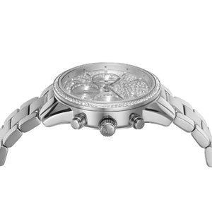 Michael Kors Ritz MK7301 women's chronograph watch - silver pave crystal dial silver steel strap