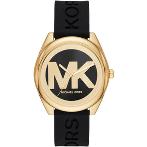Michael Kors Janelle MK7313 women's watch - black MK logo dial black rubber strap