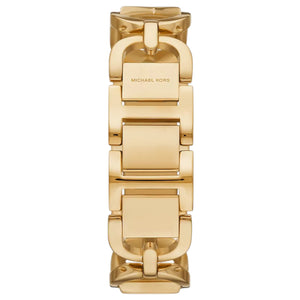 Back view photo of Michael Kors MK7406 showing the stainless steel caseback info