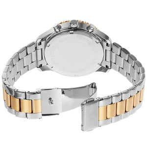 Two-tone silver and gold deployment clasp on Michael Kors Everest MK7415 metal bracelet watch water resistant 50m