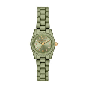 Front view of Michael Kors Lexington Green MK7517LE women's watch with dusty sage green dial and matching stainless steel bracelet.