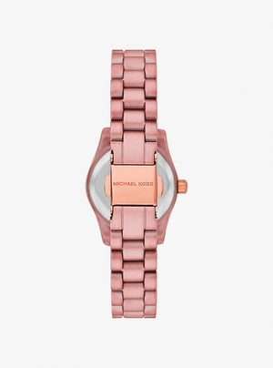 Photo of the dusty rose stainless steel deployment buckle on the Michael Kors MK7518LE