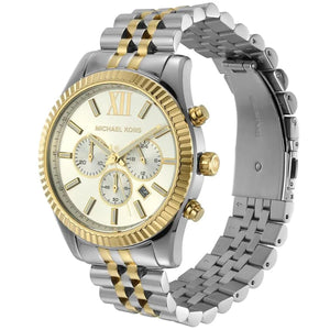 Angled front view of Michael Kors MK8344 showing reflection on fluted bezel