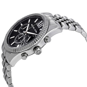 Side profile of Michael Kors Lexington MK8602 men's quartz battery watch showing 12mm thickness and silver finish