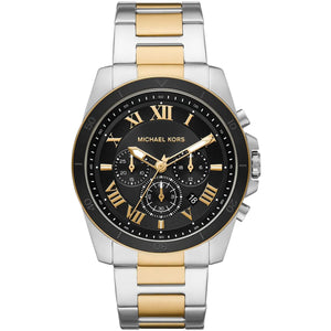 Michael Kors Alek MK8901 men's quartz battery watch with black dial, black bezel, two-tone silver and gold stainless steel bracelet main view