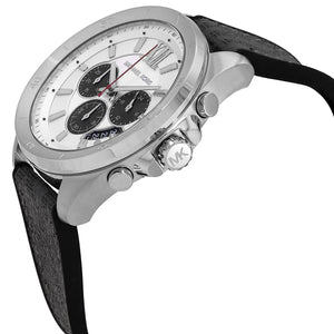 Side profile of Michael Kors Brecken MK8922 men's quartz battery watch showing 11mm thickness and silver finish